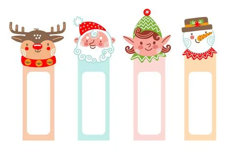 Set of bookmarks with Christmas characters vector Stock Illustration