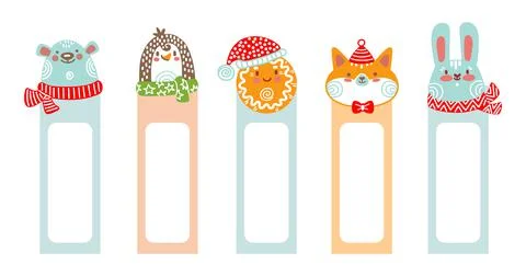 Set of bookmarks with cute Christmas characters vector イラスト素材