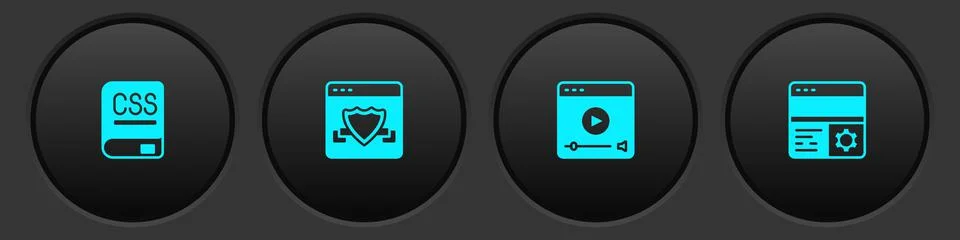 Set Books about programming, Browser with shield, Online play video and Stock Illustration