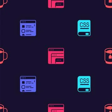 Set Books about programming, Browser files, Software and Cup tea with tea bag on Stockillustratie