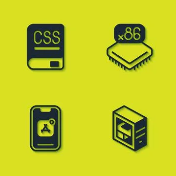 Set Books about programming, Computer, Mobile Apps and Processor with 스톡 일러스트