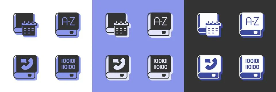 Set Books about programming, Daily paper notepad, Phone book and Translator icon Stock Illustration