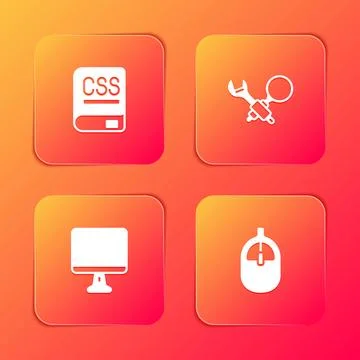 Set Books about programming, Debugging, Computer monitor screen and mouse icon Stock Illustration