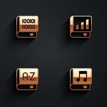 Set Books about programming, Financial book, Translator and Audio icon with long Illustrazione stock