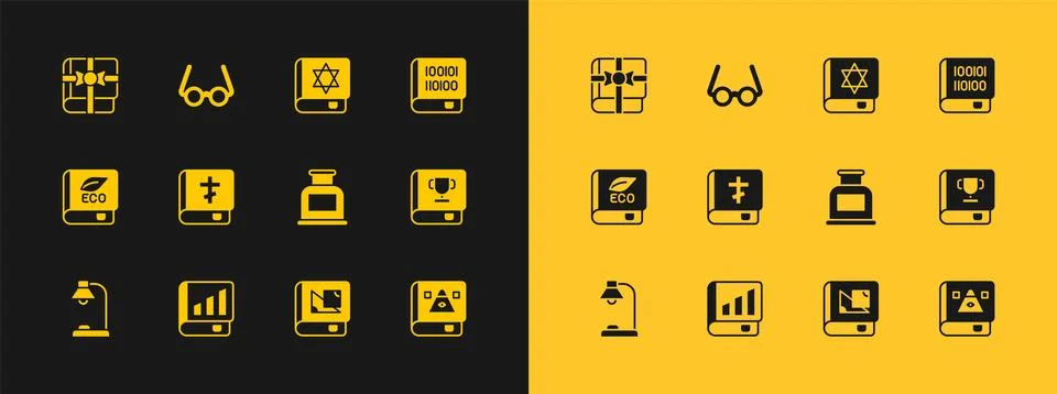 Set Books about programming, Financial book, Inkwell, geometry, Holy bible,.. 스톡 일러스트