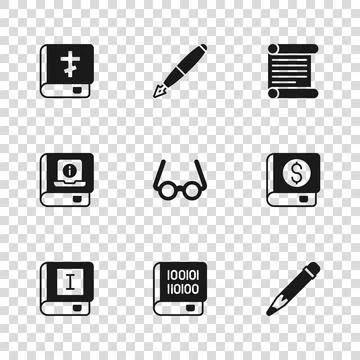 Set Books about programming, Financial book, Pencil with eraser, Glasses, D.. イラスト素材