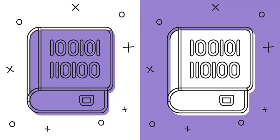 Set Books about programming icon isolated on white and purple background Stock Illustration