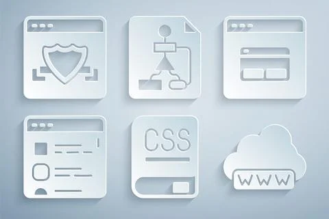 Set Books about programming, Search engine, Browser files, Web development Stock Illustration