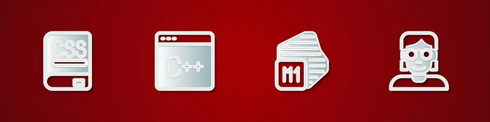 Set Books about programming, Software, Processor and Hacker coder icon. Vector イラスト素材