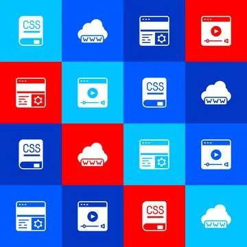 Set Books about programming, Web development, Debugging and Online play video Stock-Illustration