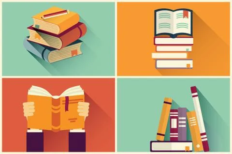 Set of books in flat design, vector illustration Stock Illustration