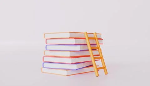 Set books with Ladder 3d rendering Stock Photos