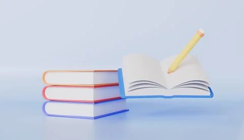 Set books with pencil 3d rendering Stock Illustration