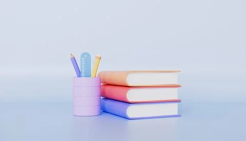 Set books with pencil 3d rendering Stock Illustration