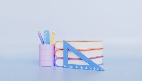 Set books with pencil 3d rendering Stock Illustration