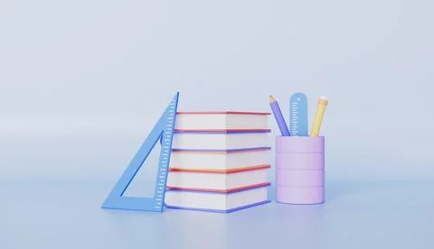 Set books with pencil 3d rendering Stock Illustration