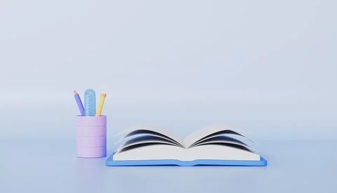 Set books with pencil 3d rendering 스톡 일러스트