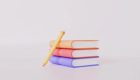 Set books with pencil 3d rendering Stock Photos