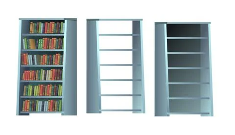 Set of bookshelves for library and study. Different books. Modern minimalisti Stock Illustration