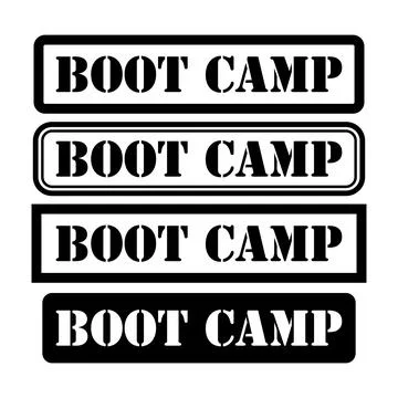 Set of Boot camp stamp symbol, label sticker sign button, text banner vector Stock Illustration