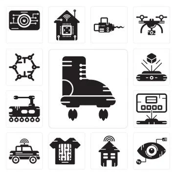 Set of Boots, Eye scan, Smart house, clothing, Car, Hologram, Tank, Graphene  Free Stock Illustration