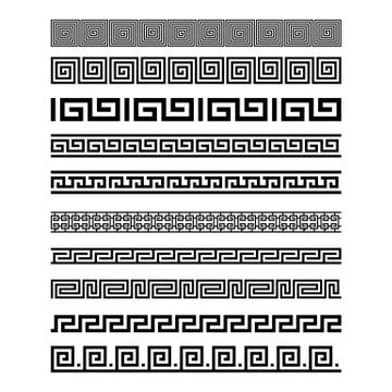 Set of border decoration elements seamless patterns in Greece style. Vector.. Stock Illustration