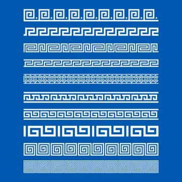 Set of border decoration elements seamless patterns in Greece style. Vector.. Stock Illustration