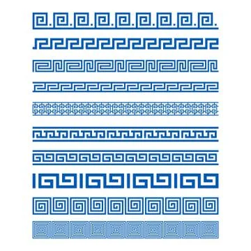 Set of border decoration elements seamless patterns in Greece style. Vector.. 스톡 일러스트