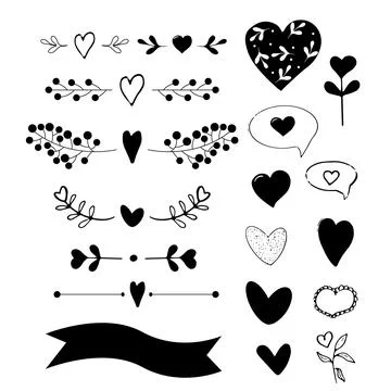 Set borders deviders romantic ornament brushes, cute elements in doodle style Stock Illustration