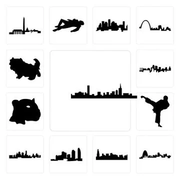 Set of boston skyline on white background, , missouri, chicago skyline, long  Free Stock Illustration