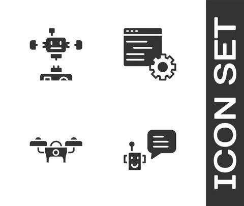 Set Bot, Disassembled robot, Drone and Computer api interface icon. Vector 스톡 일러스트