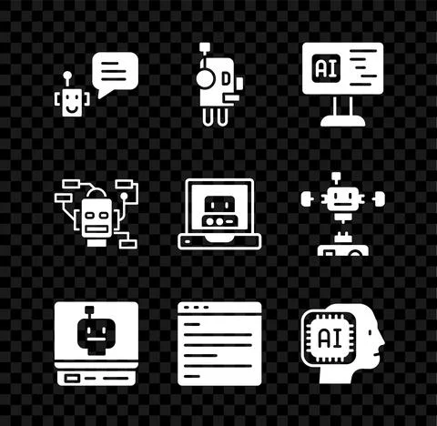 Set Bot, Robot, Software, Computer api interface, Humanoid robot, and Creating Stock Illustration