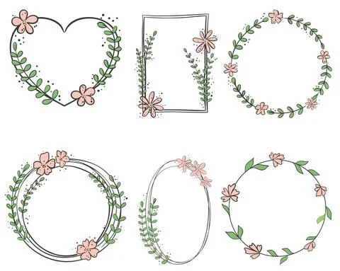 Set of botanical frames, vector hand-drawn graphics. 스톡 일러스트