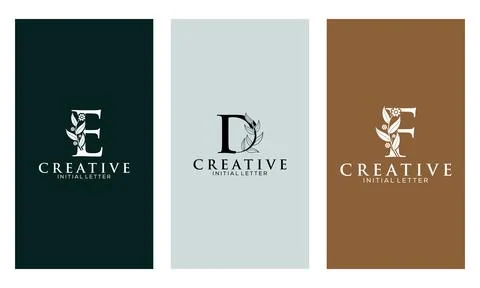 Set of Botanical Minimalistic Initial Letter E, D, F Logo Vector Template Stock Illustration