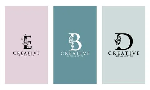 Set of Botanical Minimalistic Initial Letter E, B, D Logo Vector Template Stock Illustration