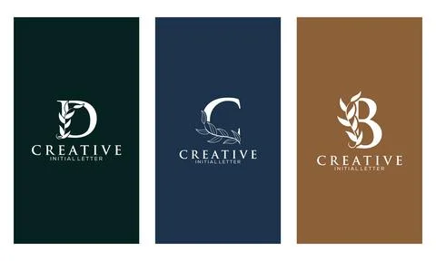 Set of Botanical Minimalistic Initial Letter D, C, B Logo Vector Template Stock Illustration