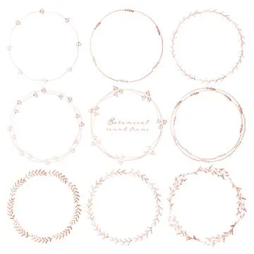 Set of botanical round frame, Hand drawn flowers, Botanical composition, Deco Stock Illustration