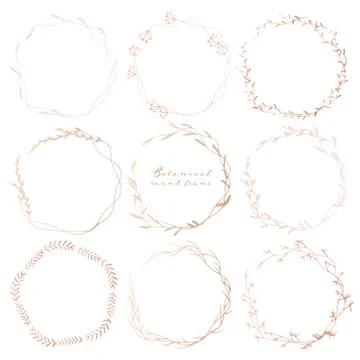 Set of botanical round frame, Hand drawn flowers, Botanical composition, Deco Stock Illustration