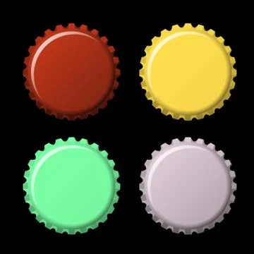 Set of bottle caps in colors isolated on black  background Stock Illustration