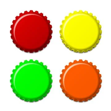 Set of bottle caps in colors isolated on white background Stock Illustration