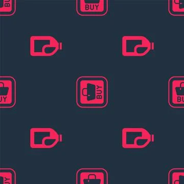 Set Bottle for cleaning agent and Buy button on seamless pattern. Vector Stock Illustration