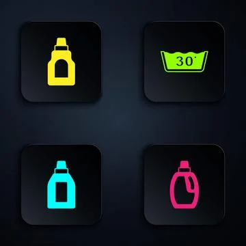 Set Bottle for cleaning agent, ,  and Temperature wash. Black square button.. Stock Illustration