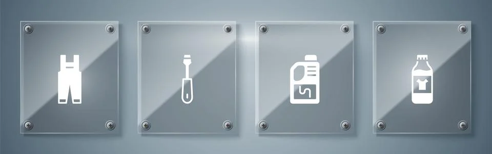 Set Bottle for cleaning agent, Drain cleaner bottle, Screwdriver and Work Stock Illustration