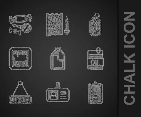 Set Bottle for cleaning agent, Identification badge, Shopping list, of olive oil Stock Illustration