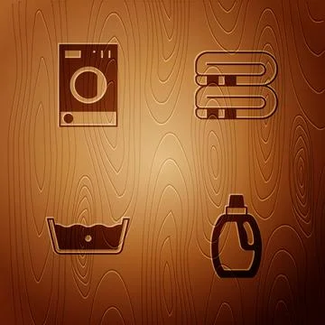 Set Bottle for cleaning agent, Washer, Temperature wash and Towel stack on イラスト素材