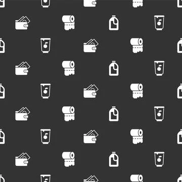 Set Bottle for cleaning agent, Yogurt container, Wallet with money and Toilet Stock Illustration