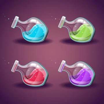 Set of bottle with liquid. Magic Elixir. Stock Illustration