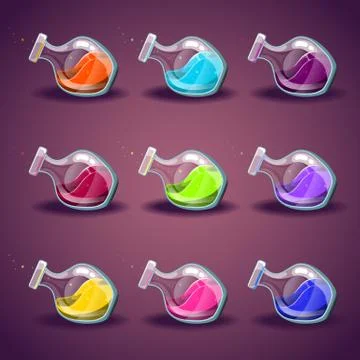Set of bottle with liquid. Magic Elixir Stock Illustration