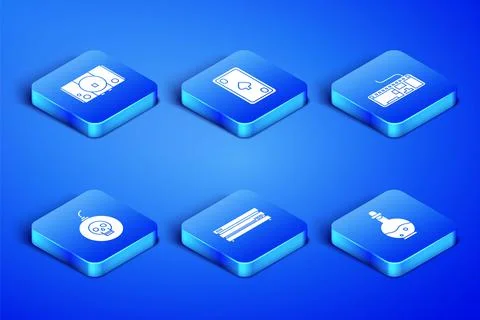 Set Bottle with magic elixir, Video game console, Bomb ready to explode, Play Illustrazione stock