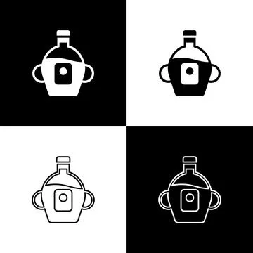 Set Bottle of maple syrup icon isolated on black and white background. Vector Stock Illustration
